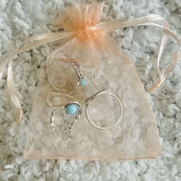 3/$15 Set of 3 Silver Faux Turquoise and Opal Bohemian Rings - Picture 2 of 2